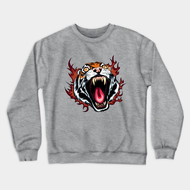 Angry Roaring Tiger Face Crewneck Sweatshirt by TMBTM